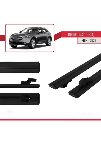 Infiniti QX70 S51 2013 ve Sonrası ile Uyumlu Basıc Model Ara Atkı Tavan Barı Siyah