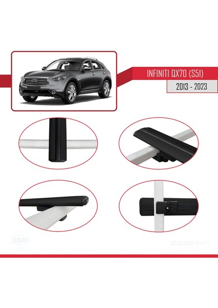 Infiniti QX70 S51 2013 ve Sonrası ile Uyumlu Basıc Model Ara Atkı Tavan Barı Siyah