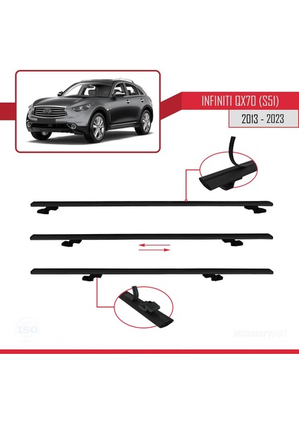 Infiniti QX70 S51 2013 ve Sonrası ile Uyumlu Basıc Model Ara Atkı Tavan Barı Siyah