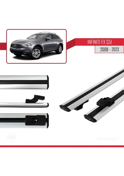 Infiniti Fx S51 2008 ve Sonrası ile Uyumlu Basıc Model Ara Atkı Tavan Barı Gri
