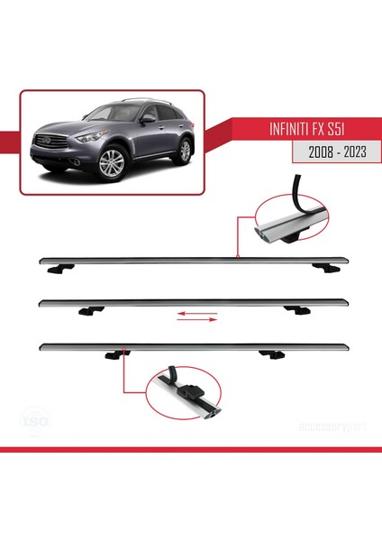 Infiniti Fx S51 2008 ve Sonrası ile Uyumlu Basıc Model Ara Atkı Tavan Barı Gri