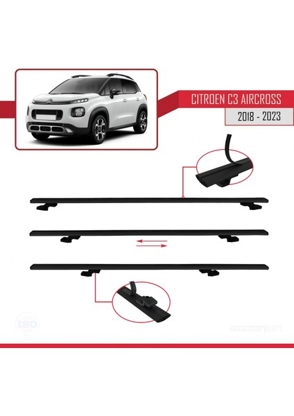 Citroen C3 Aircross 2018 ve Sonrası ile Uyumlu Basıc Model Ara Atkı Tavan Barı Siyah