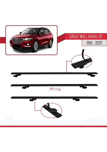 Great Wall Haval H2 2015 ve Sonrası ile Uyumlu Basıc Model Ara Atkı Tavan Barı Siyah