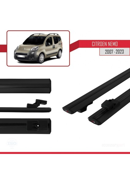 Citroen Nemo 2007 ve Sonrası ile Uyumlu Basıc Model Ara Atkı Tavan Barı Siyah