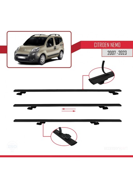 Citroen Nemo 2007 ve Sonrası ile Uyumlu Basıc Model Ara Atkı Tavan Barı Siyah
