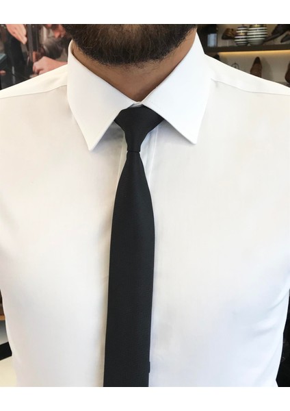 Italyan Stil Slim Fit Saten Pamuk Erkek Kravat Yaka Gömlek Beyaz T9424 modelleri