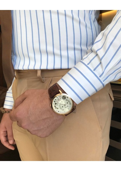 İtalyan stil slim fit çizgili erkek dik yaka gömlek beyaz T9245 modelleri