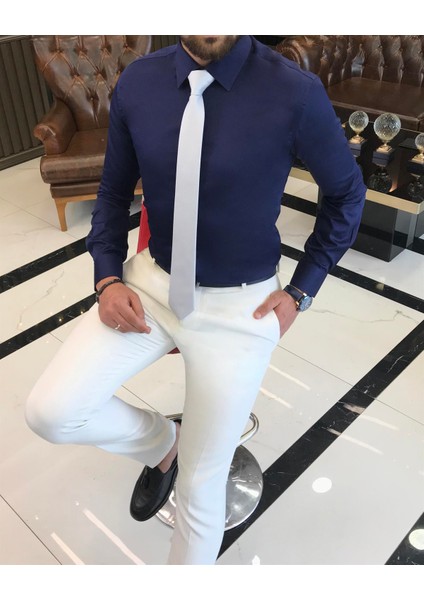 Italyan Stil Slim Fit Saten Pamuk Erkek Kravat Yaka Gömlek Parlement T9425 fiyatları