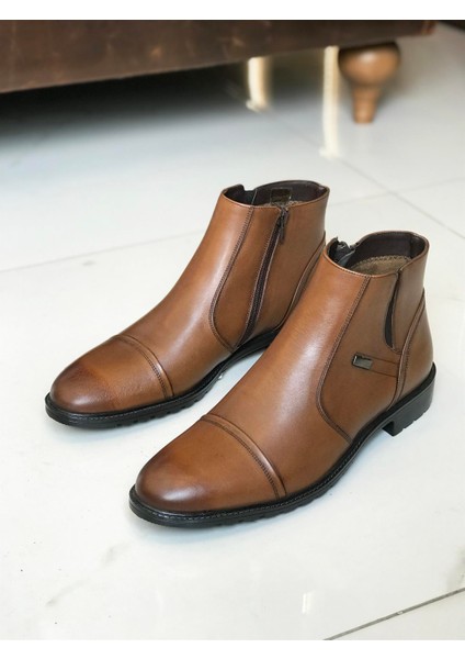 Italyan Stil Iç Dış Naturel Deri Kışlık Erkek Bot Ayakkabı Taba T6561