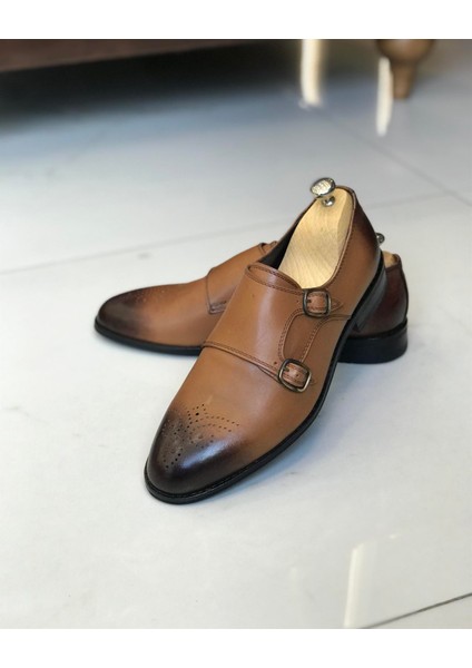 Italyan Stil Iç Dış Naturel Deri Erkek Ayakkabı Taba T7732