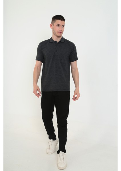 Baba Yakalı Cepli Desenli Model Klasik Kesim T-Shirt
