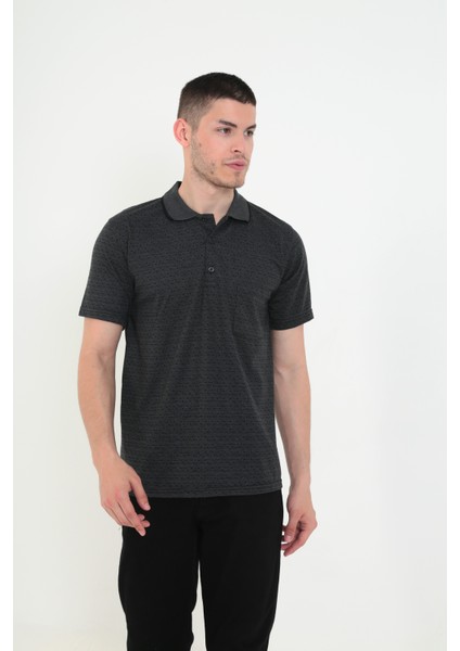 Baba Yakalı Cepli Desenli Model Klasik Kesim T-Shirt