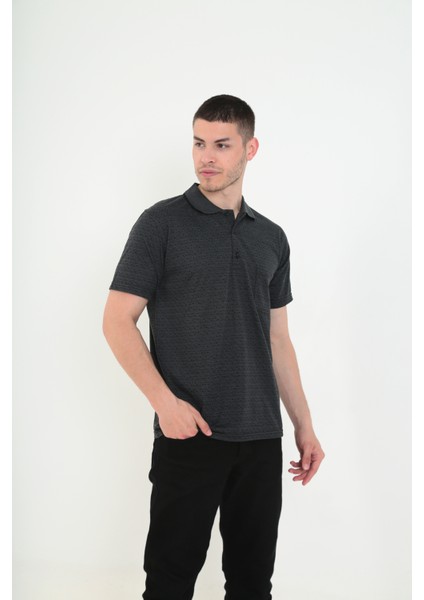 Baba Yakalı Cepli Desenli Model Klasik Kesim T-Shirt