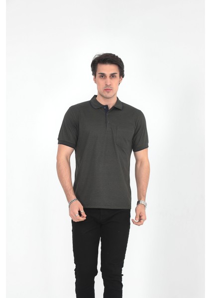 Baba Yakalı Cepli Desenli Model Klasik Kesim T-Shirt