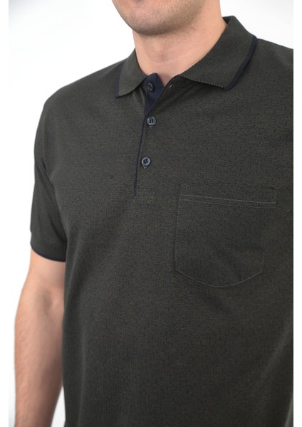 Baba Yakalı Cepli Desenli Model Klasik Kesim T-Shirt