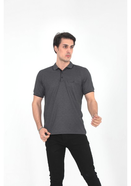 Baba Yakalı Cepli Desenli Model Klasik Kesim T-Shirt