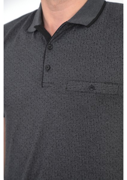 Baba Yakalı Cepli Desenli Model Klasik Kesim T-Shirt