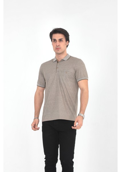 Baba Yakalı Cepli Desenli Model Klasik Kesim T-Shirt modelleri