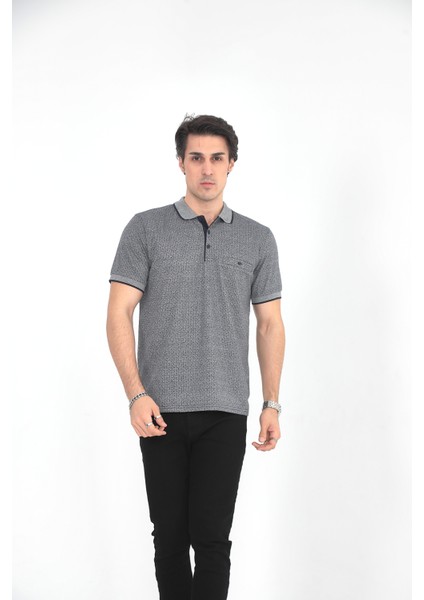 Baba Yakalı Cepli Desenli Model Klasik Kesim T-Shirt