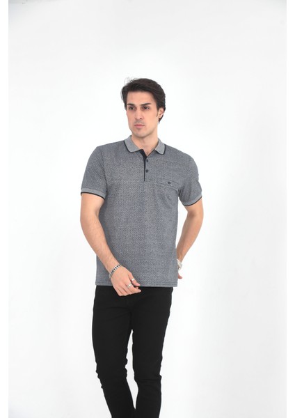 Baba Yakalı Cepli Desenli Model Klasik Kesim T-Shirt