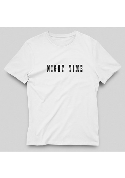 Kadın Beyaz Night Time Yazılı T-Shirt