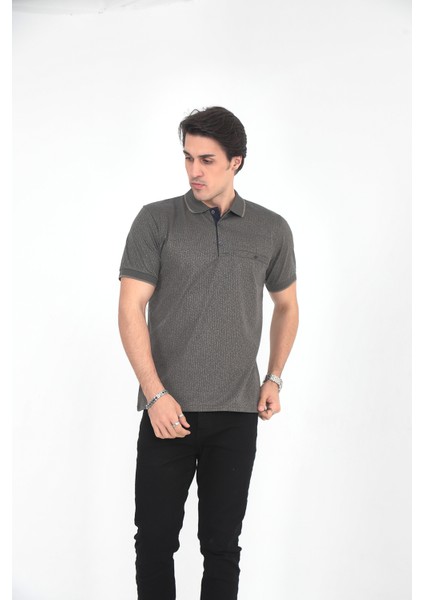 Baba Yakalı Cepli Desenli Model Klasik Kesim T-Shirt modelleri