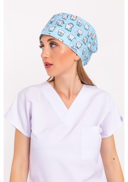 Nur Medikal Giyim Master Likra Mavi Diş Desenli Doktor Hemşire Hastane Diş Hekimi Cerrahi Bone modelleri