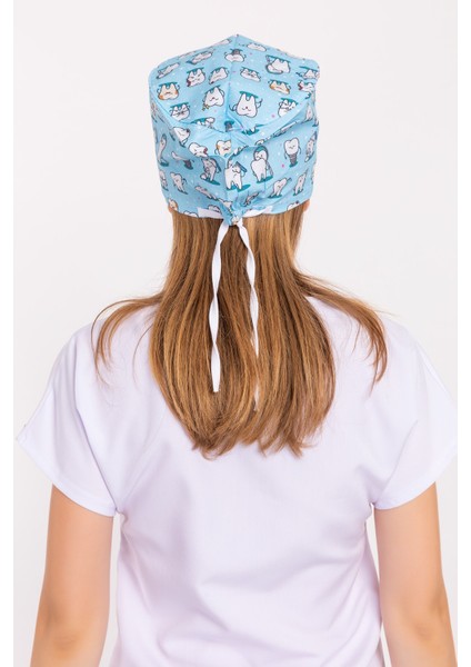 Nur Medikal Giyim Master Likra Mavi Diş Desenli Doktor Hemşire Hastane Diş Hekimi Cerrahi Bone indirimleri