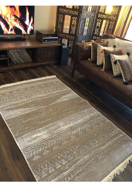 Yıkanabilir Çift Taraflı Dokuma Kilim Bahar 06 Vizon 80 x 300 cm fırsatları