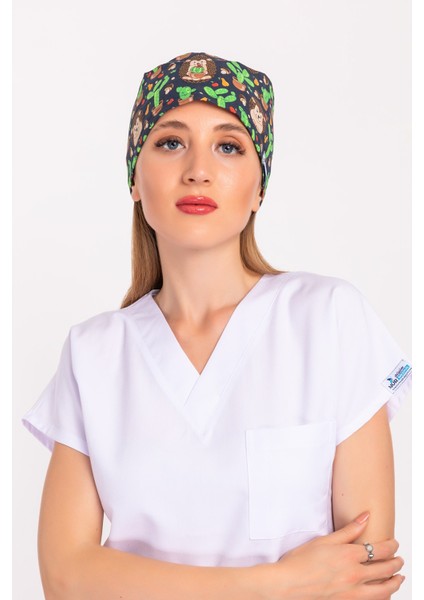 Nur Medikal Giyim Master Likra Kaktüs Kirpi Desenli Doktor Hemşire Hastane Cerrahi Bone