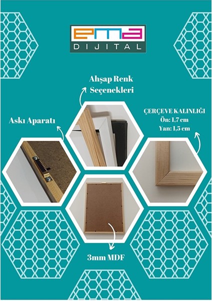 Ema Dijital Allah,muhammed,ayet-El Kürsi Doğal Ahşap Çerçeveli 3'lü Tablo Seti