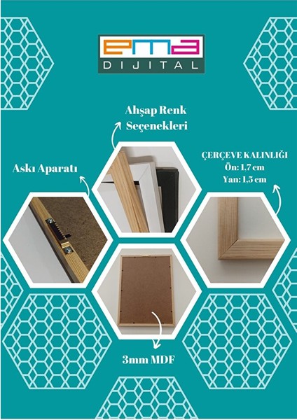 Ema Dijital Allah,muhammed,ayet-El Kürsi Doğal Ahşap Çerçeveli 3'lü Tablo Seti