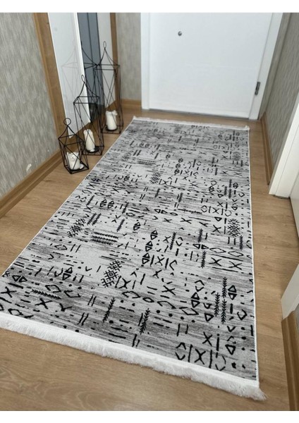 Iskandinav Desen Saçaklı Üç Boyutlu Gri Yıkanabilir Kabartmalı Dinarsu Kaymaz Siyahtaban Halı modelleri