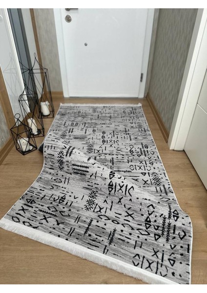 Iskandinav Desen Saçaklı Üç Boyutlu Gri Yıkanabilir Kabartmalı Dinarsu Kaymaz Siyahtaban Halı indirimleri