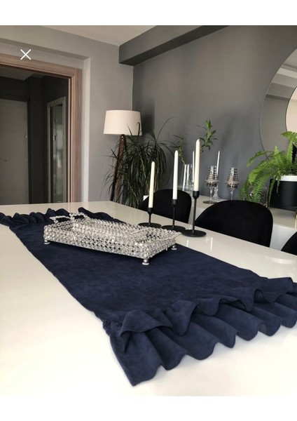 Vintage Lacivert Çiftkat Fırfırlı Runner fiyatları