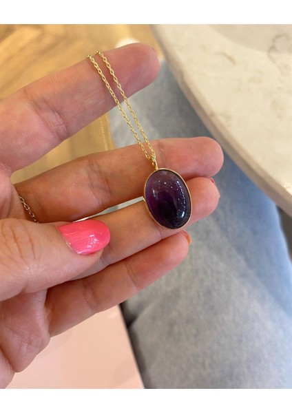 Kadın Gümüş Ametist Taşlı Kolye