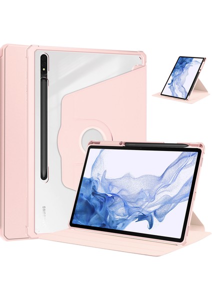 Samsung Tab Galaxy S8 Plus SM-X800 Kalem Bölmeli Dönebilen Standlı Sağlam Kılıf Fonksiyonlu