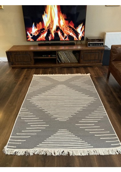 Yıkanabilir Çift Taraflı Dokuma Kilim Bahar 15 Gri 80 x 150 cm