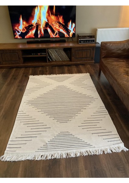 Yıkanabilir Çift Taraflı Dokuma Kilim Bahar 15 Gri 80 x 150 cm