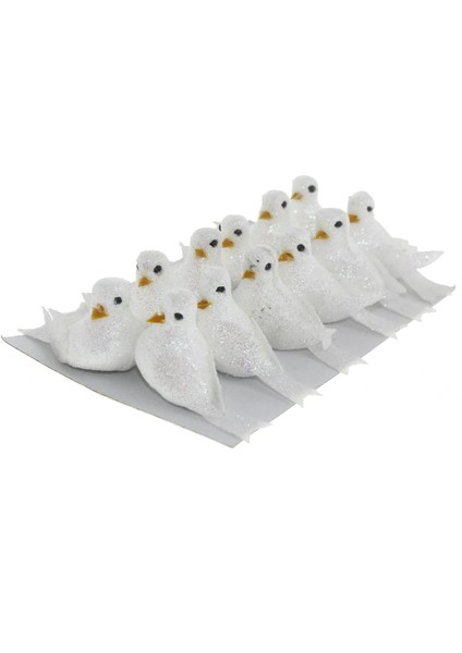 12 Adet 5X3CM Strafor Kuş Güvercin Simli