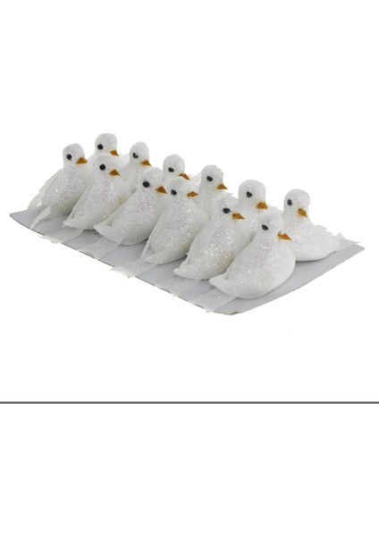 12 Adet 5X3CM Strafor Kuş Güvercin Simli