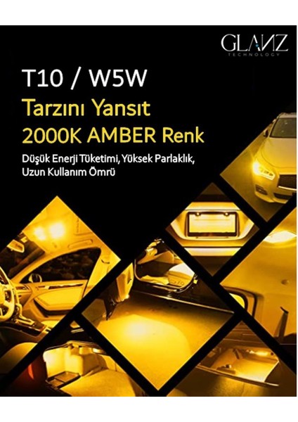 T10 W5W 3000K Turuncu Amber Park Sinyal Ampul Lamba 2 Adet