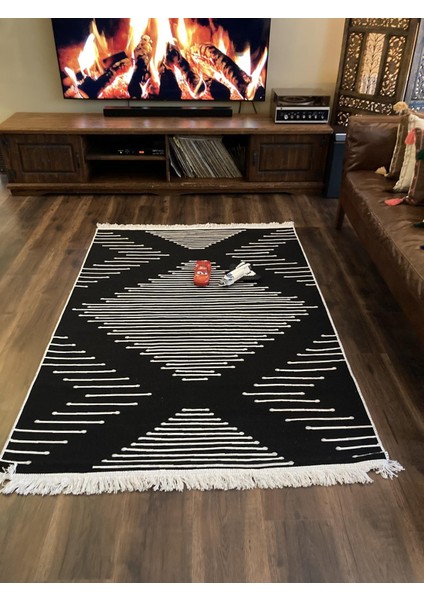 Yıkanabilir Çift Taraflı Dokuma Kilim Bahar 15 Siyah 120 x 180 cm