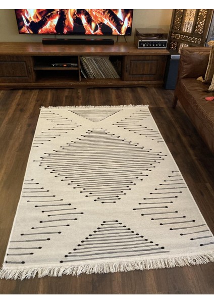 Yıkanabilir Çift Taraflı Dokuma Kilim Bahar 15 Siyah 80 x 300 cm