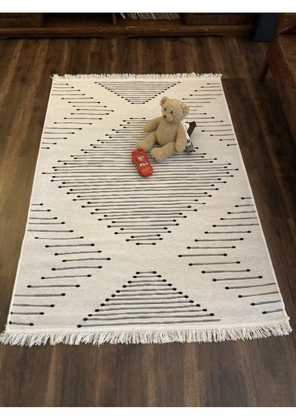 Yıkanabilir Çift Taraflı Dokuma Kilim Bahar 15 Siyah 80 x 300 cm