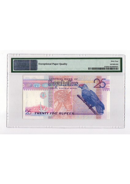 Seychelles 25 Rupees Nd (1998-2008) Pick # 37A Pmg 64 Epq – Unc Banknot