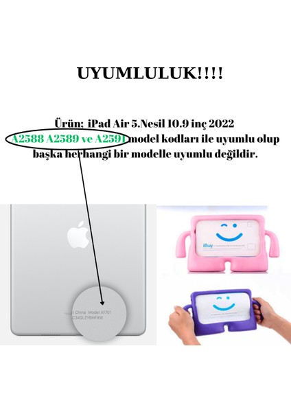 Apple iPad Air 5.nesil 10.9 Inç 2022 A2588 A2589 A2591 Silikon Kollu Çocuklar Için Tablet Kılıfı