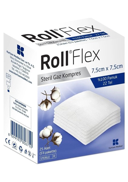 Roll Flex Gaz Kompres 7,5 cm x 7,5 cm 25'li