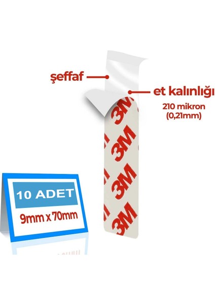 Hazır Kesim Şeffaf Çok Güçlü Bant 9MMX70MM (10'li)