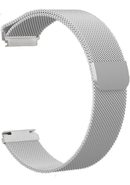 Samsung Galaxy Gear ve Huawei Gt3 Uyumlu Mıknatıslı Gümüş Hasır Saat Kordonu